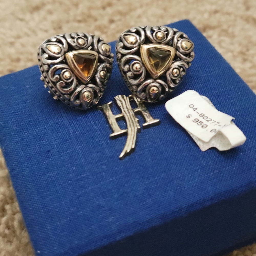 Elegant John Hardy Silver and 18K Gold with Citrine Earrings